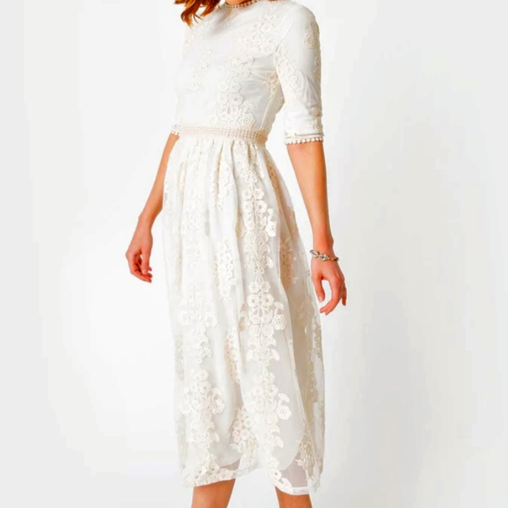 Vintage Style Embroidered Lace Midi Dress